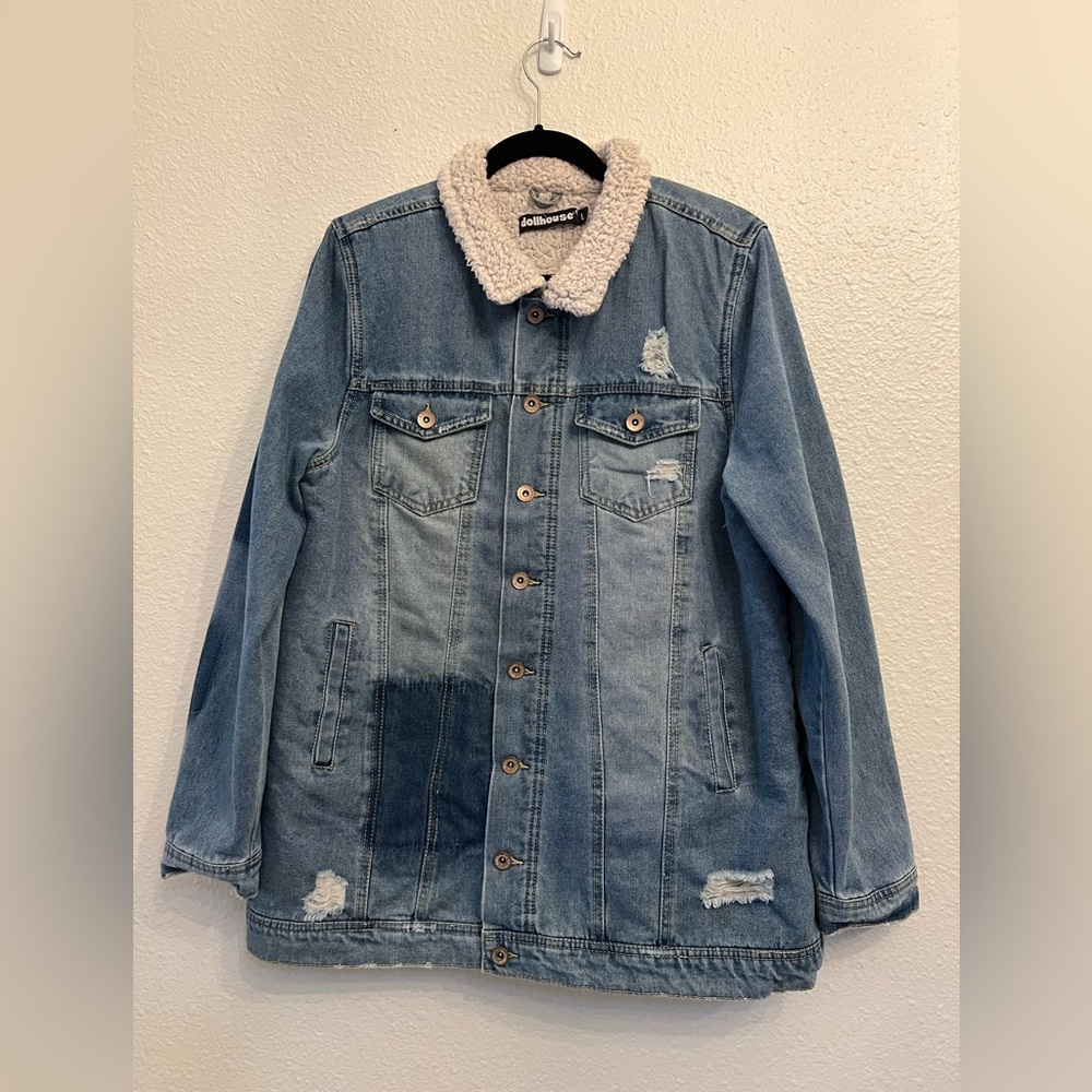 #818 Dollhouse denim distressed jacket size large